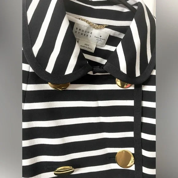 Kate Spade Broome Street Striped Size 2 Gold Button Blazer/Jacket Front Pockets - Picture 3 of 13